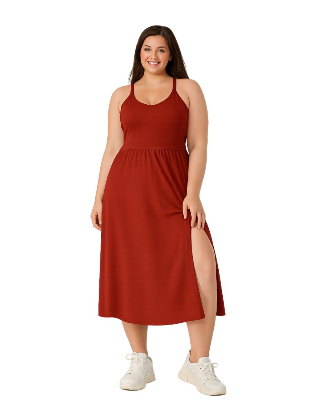 Halara Y-Back Build-in-Bra Rust color Midi Dress – Plus Size 3X NWT